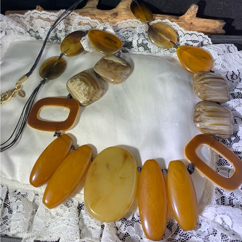 Chico's Amber and Brown Statement  36" Handknotted Chunky Necklace
